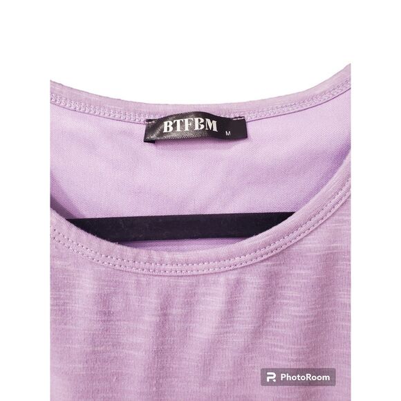 BTFBM Dress Ruched Side Crossover Hem Sleeveless Bodycon M Purple - Picture 2 of 2